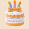Jouet chien gâteau d’anniversaire coloré avec inscription Joyeux anniversaire et petit os Toutou Party – vue de face